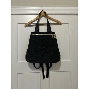 Athleta Black Quilted Classic  Backpack Bag Gold Hardware Multipurpose Pockets